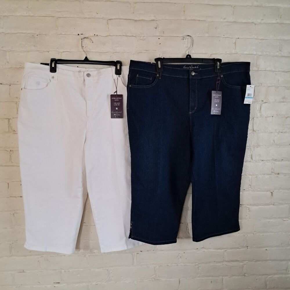 Lot Of 2 Gloria Vanderbilt Amanda Capris Denim White Dark Blue NWT Sz 20W